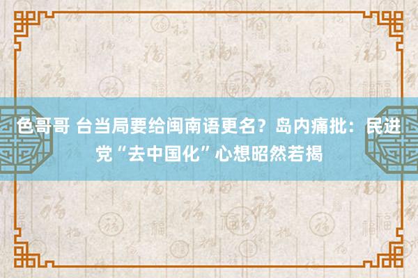 色哥哥 台当局要给闽南语更名？岛内痛批：民进党“去中国化”心想昭然若揭