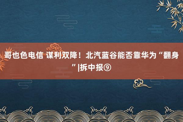 哥也色电信 谋利双降！北汽蓝谷能否靠华为“翻身”|拆中报⑨